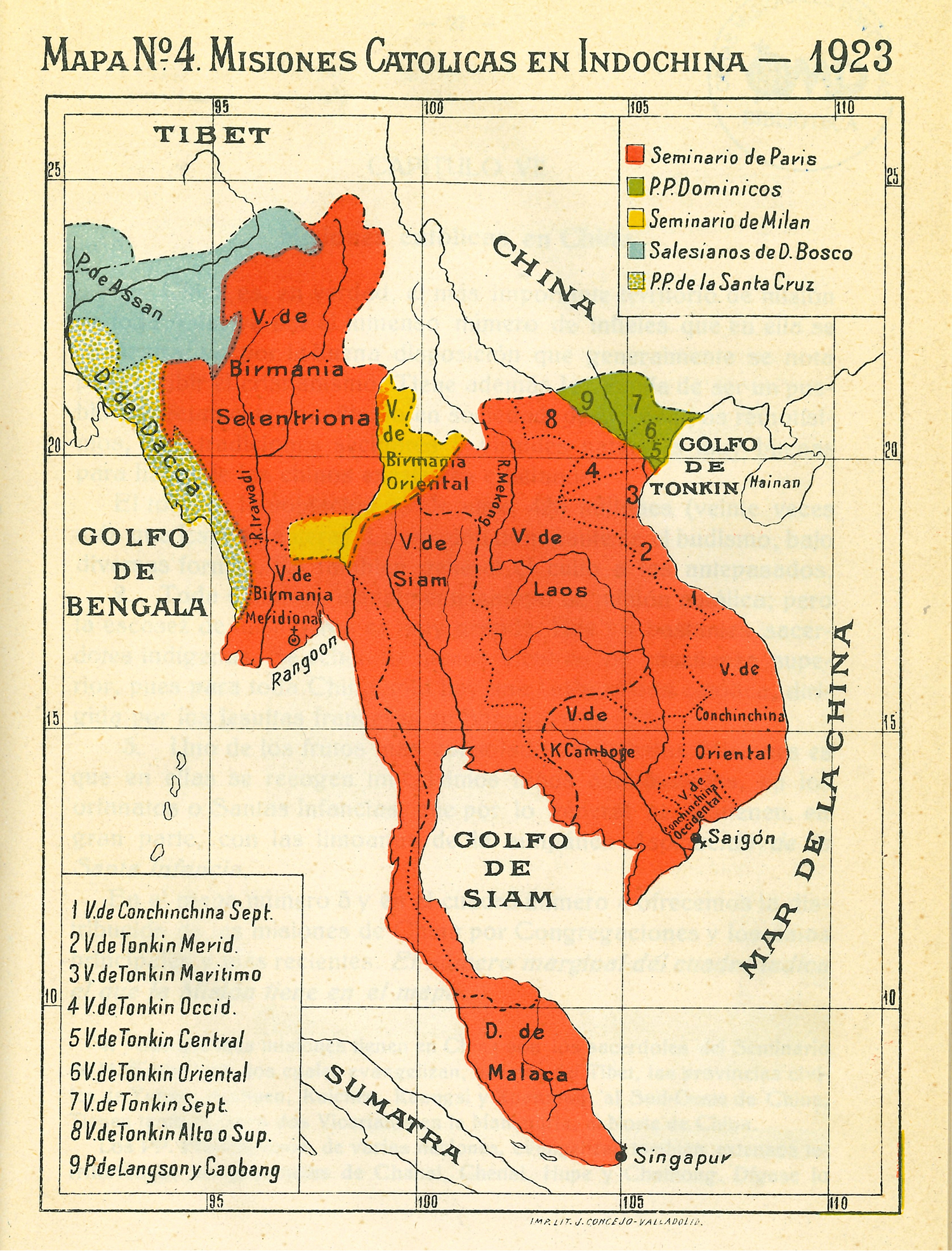 Mapa de misiones católicas en 1923 en Indochina. | Crédito: OMP España