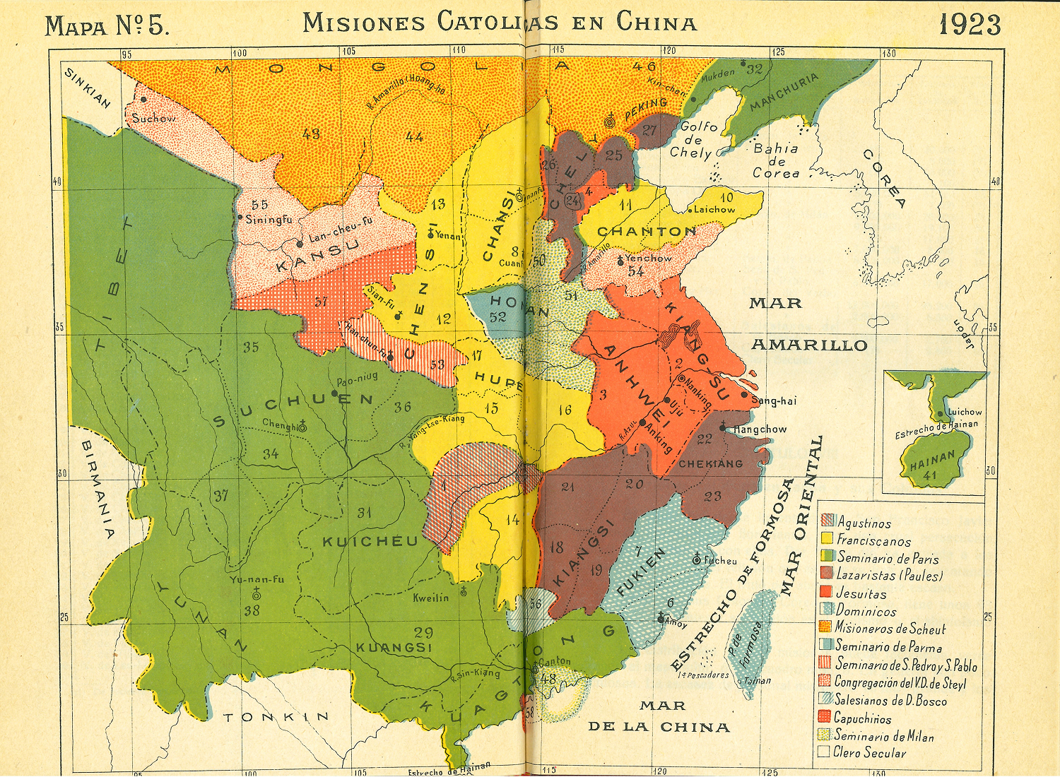 Mapa de misiones católicas en 1923 en China. | Crédito: OMP España