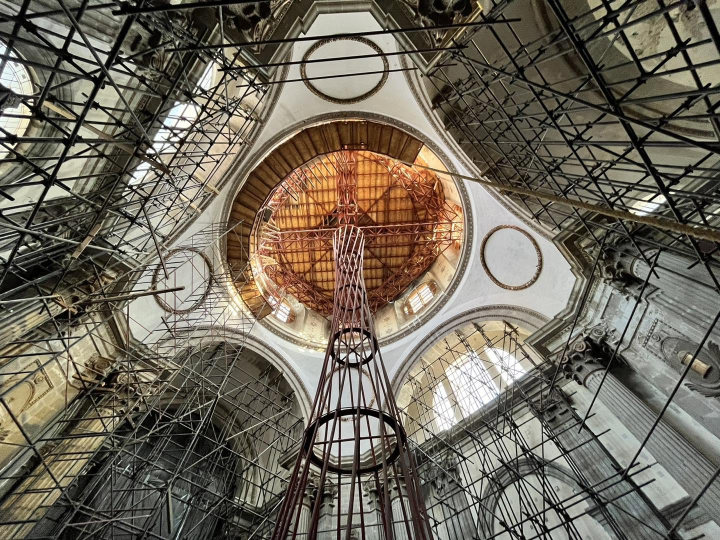 Foto del apuntalamiento del santuario parroquial de Nuestra Señora de los Ángeles, el 14 de abril de 2024. Crédito: Santuario Parroquial Nuestra Señora De Los Angeles.