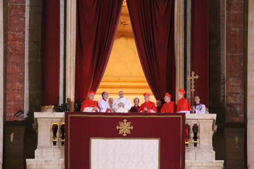 March 13, 2013: Pope Francis greets the pilgrims in St. Peter's Square and delivers his first urbi et orbi blessing. Credit: Mauricio Artieda/CNA