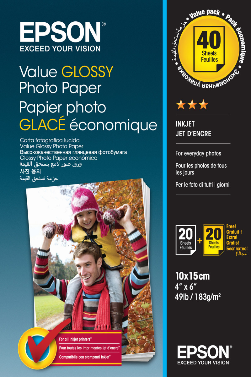 Value 10x15 GlossyPhoto Paper 2x20 Sheet