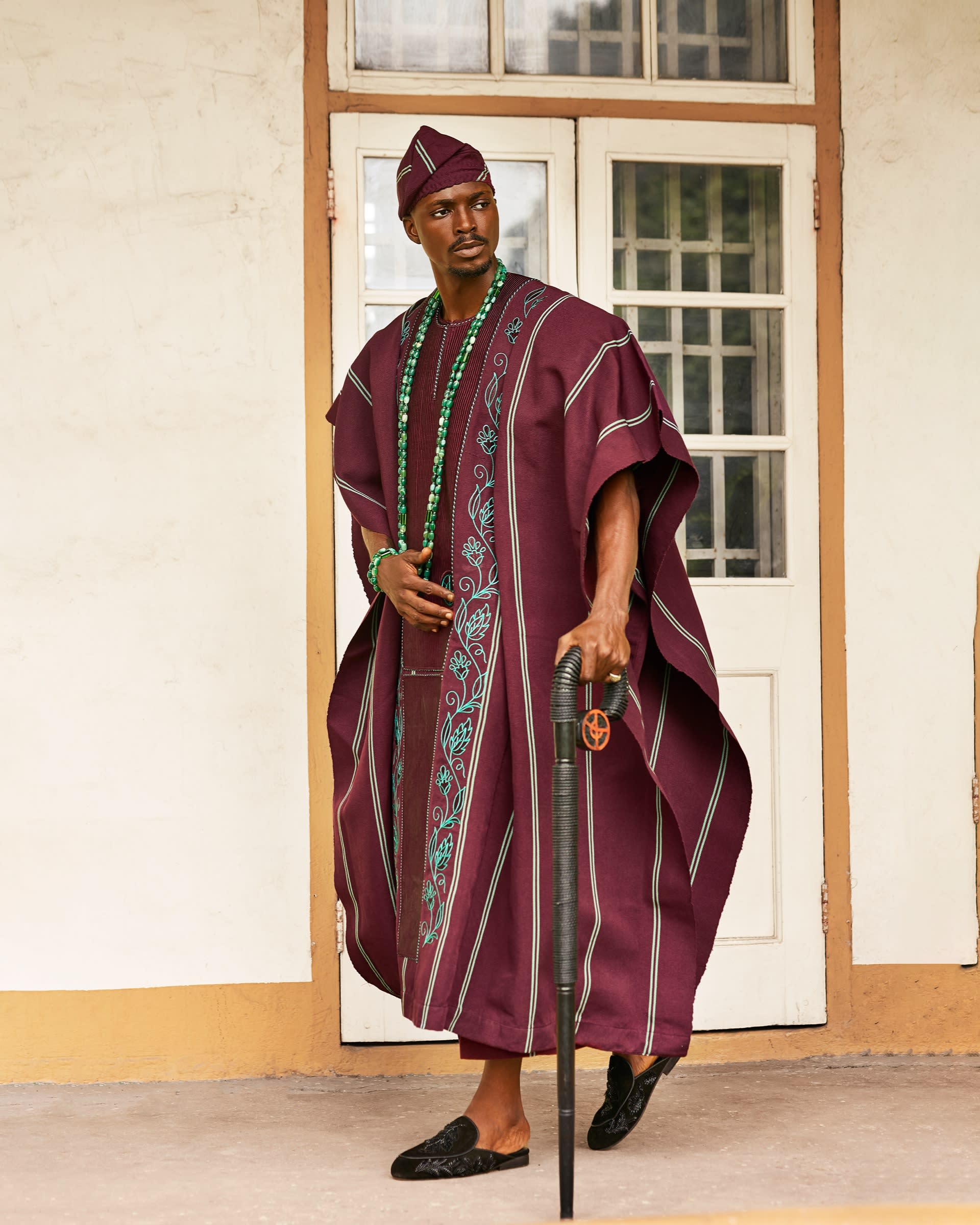 Burgundy Aso-Oke Agbada