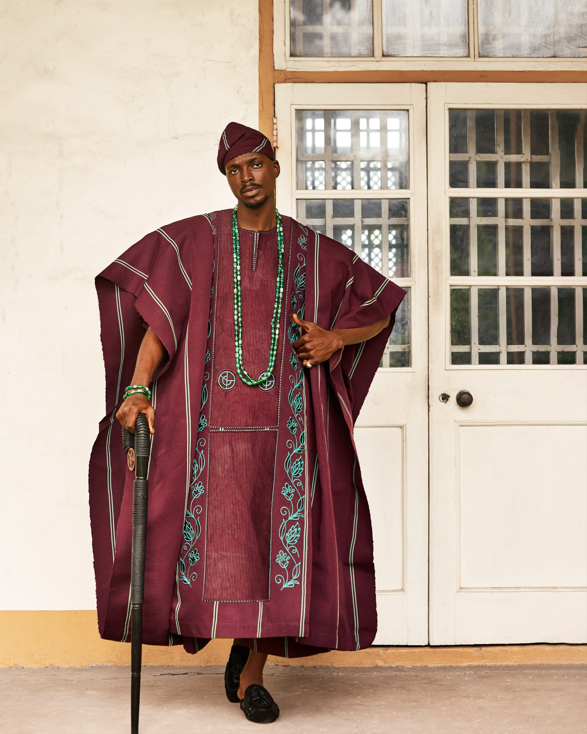 Burgundy Aso-Oke Agbada