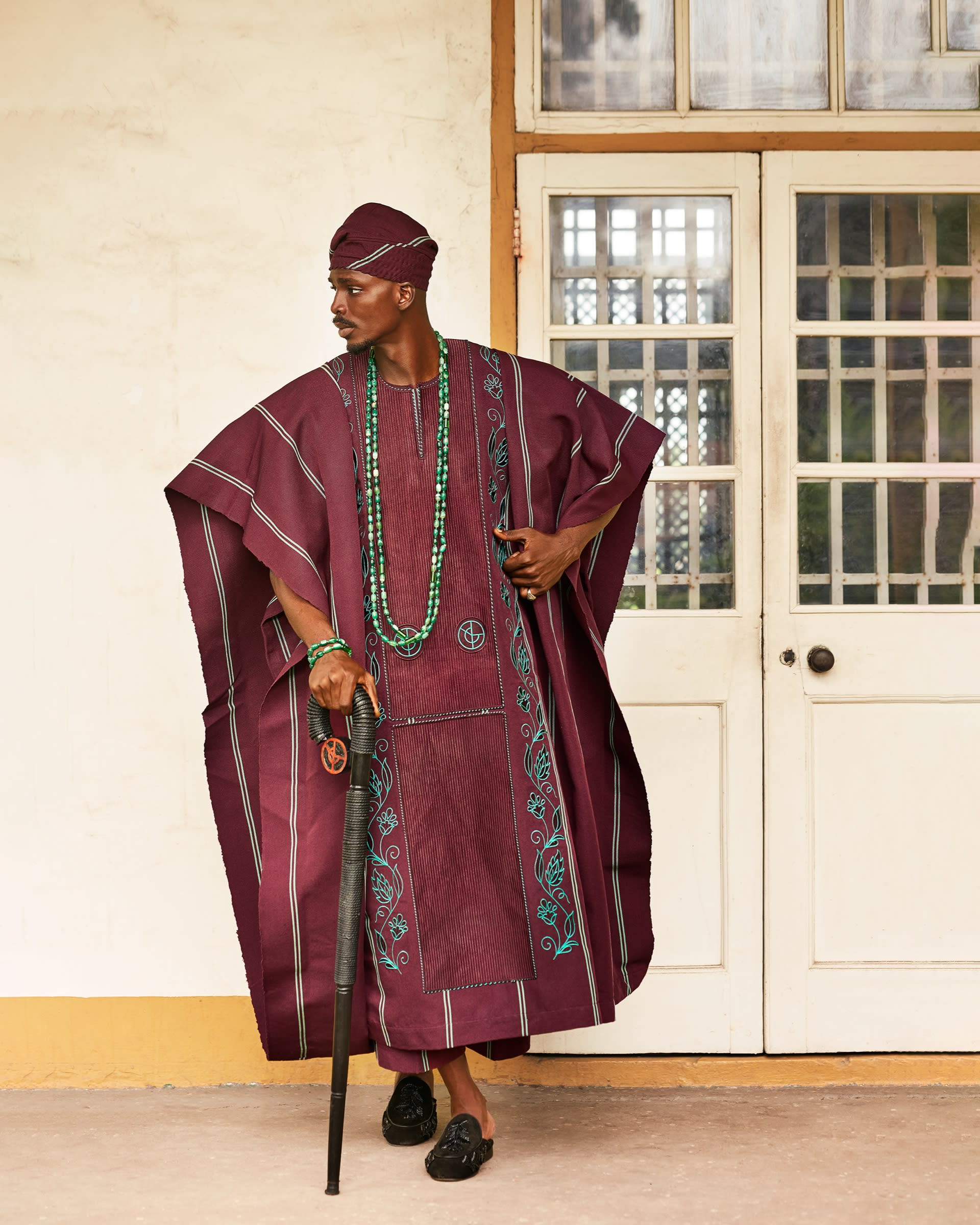 Burgundy Aso-Oke Agbada