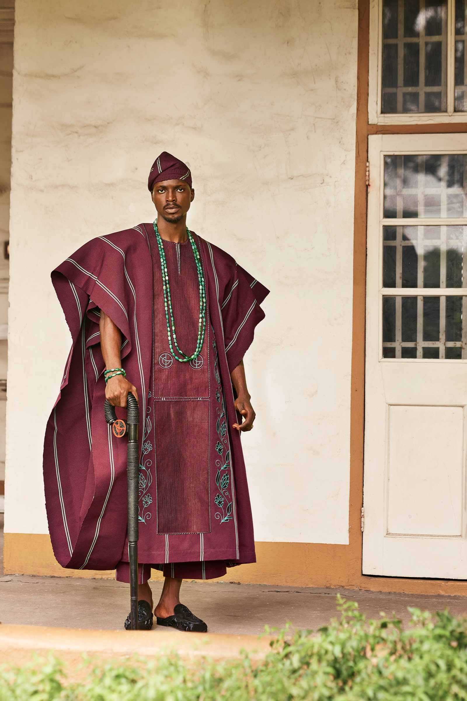 Burgundy Aso-Oke Agbada