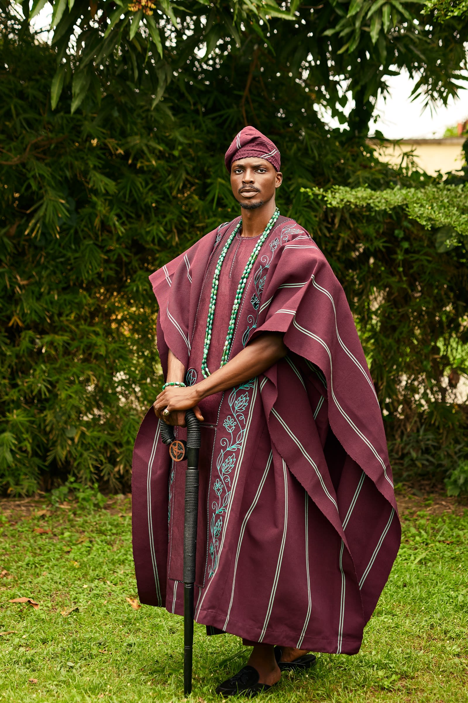 Burgundy Aso-Oke Agbada