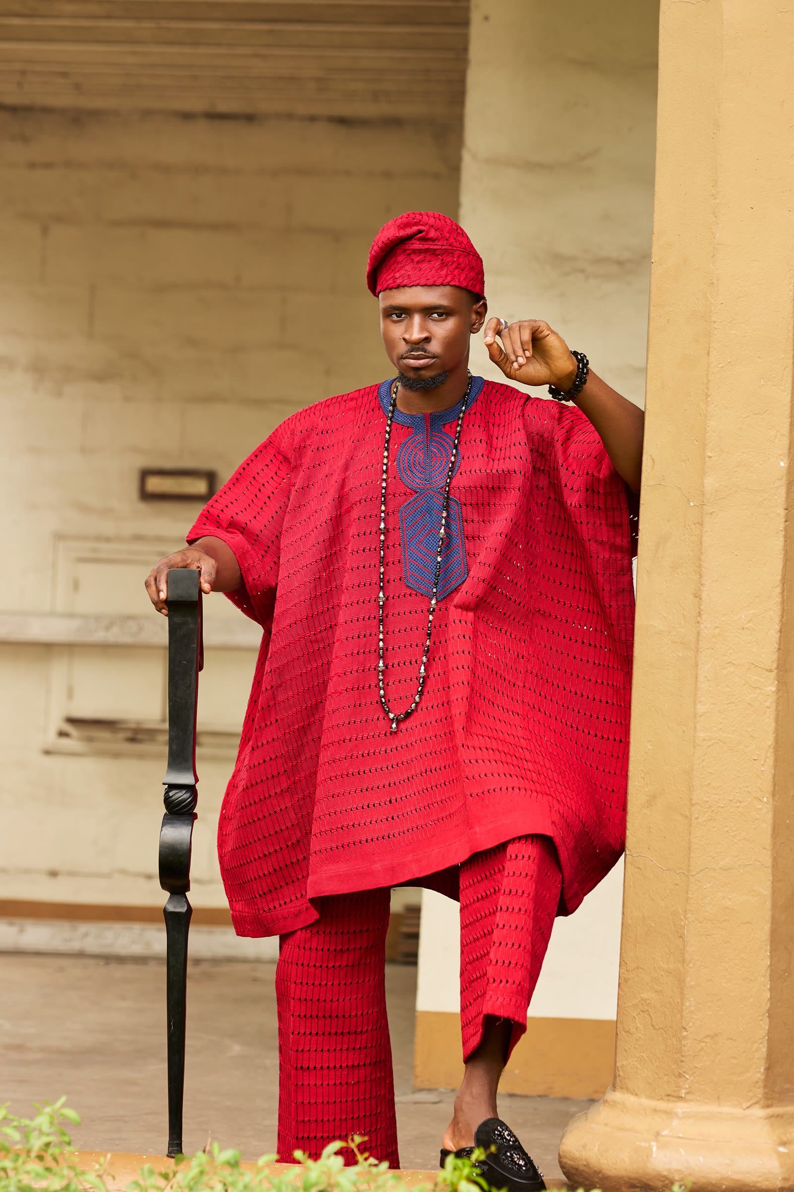 Red Aso-Oke Two-Piece