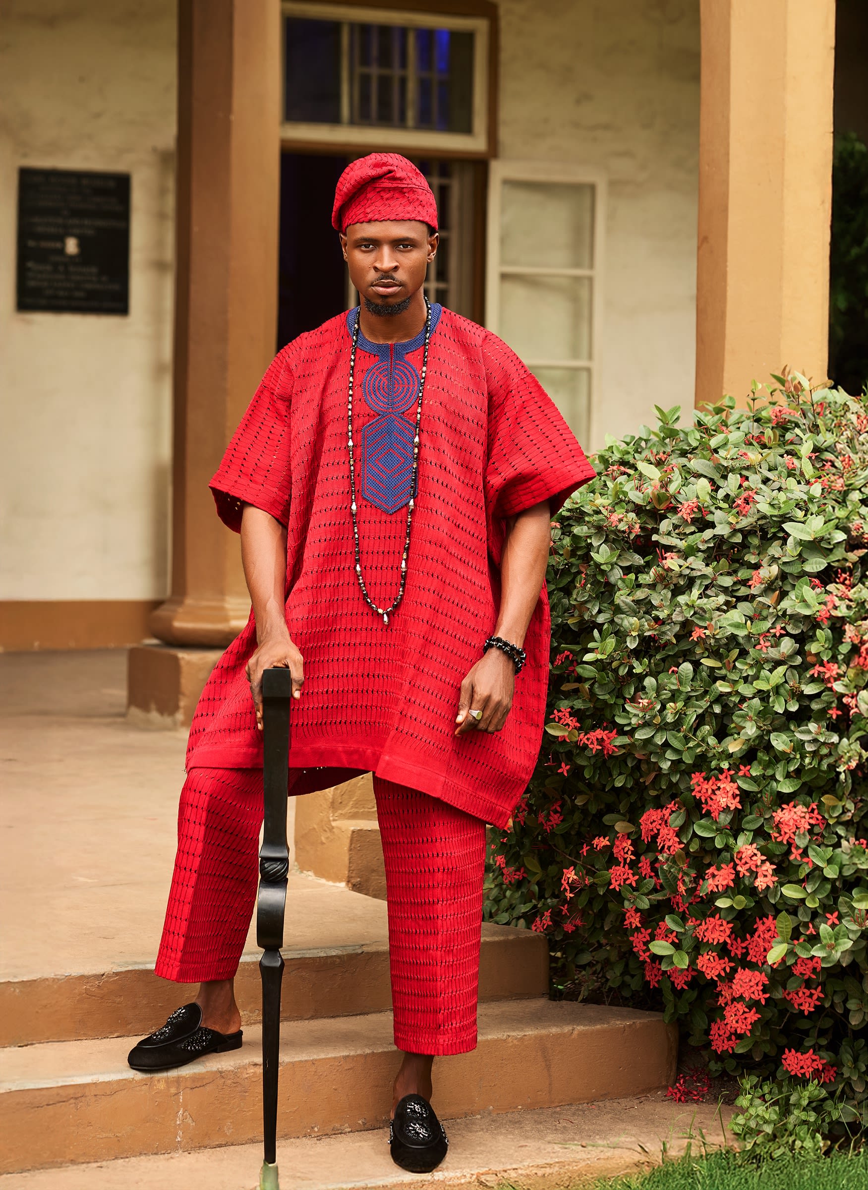 Red Aso-Oke Two-Piece