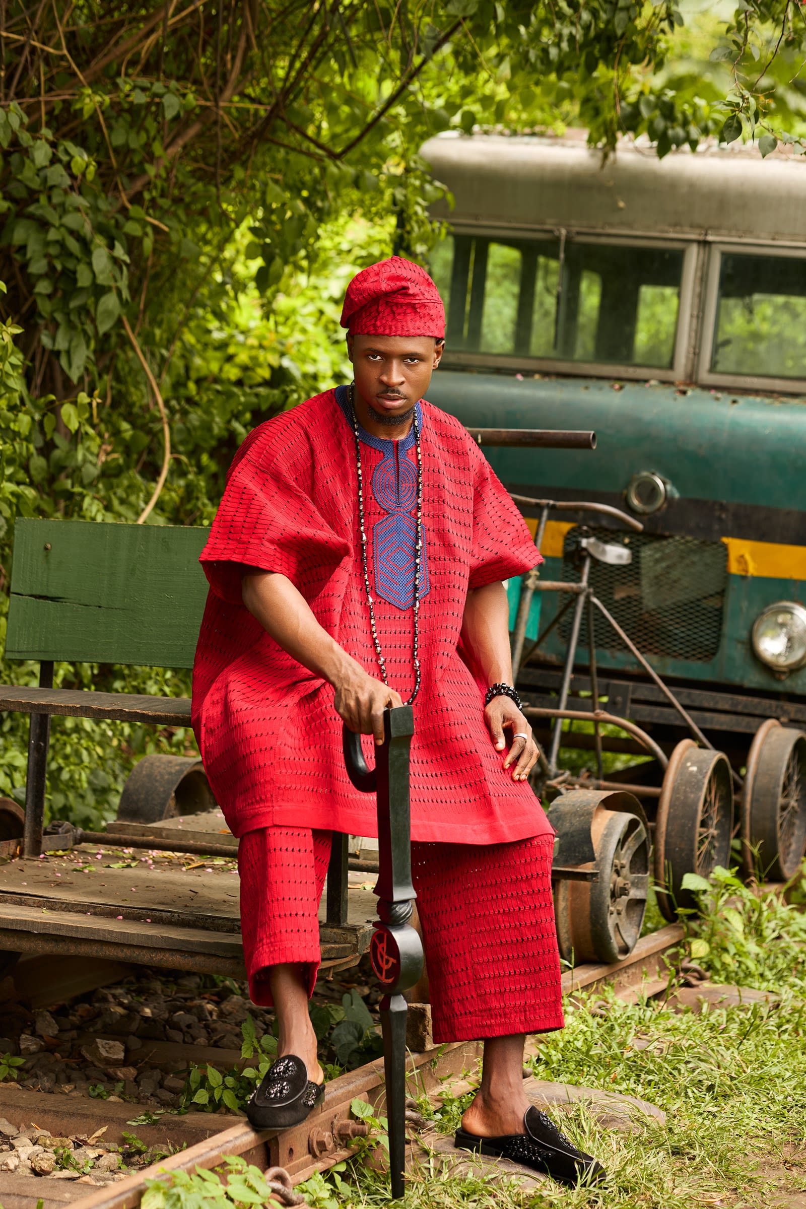 Red Aso-Oke Two-Piece