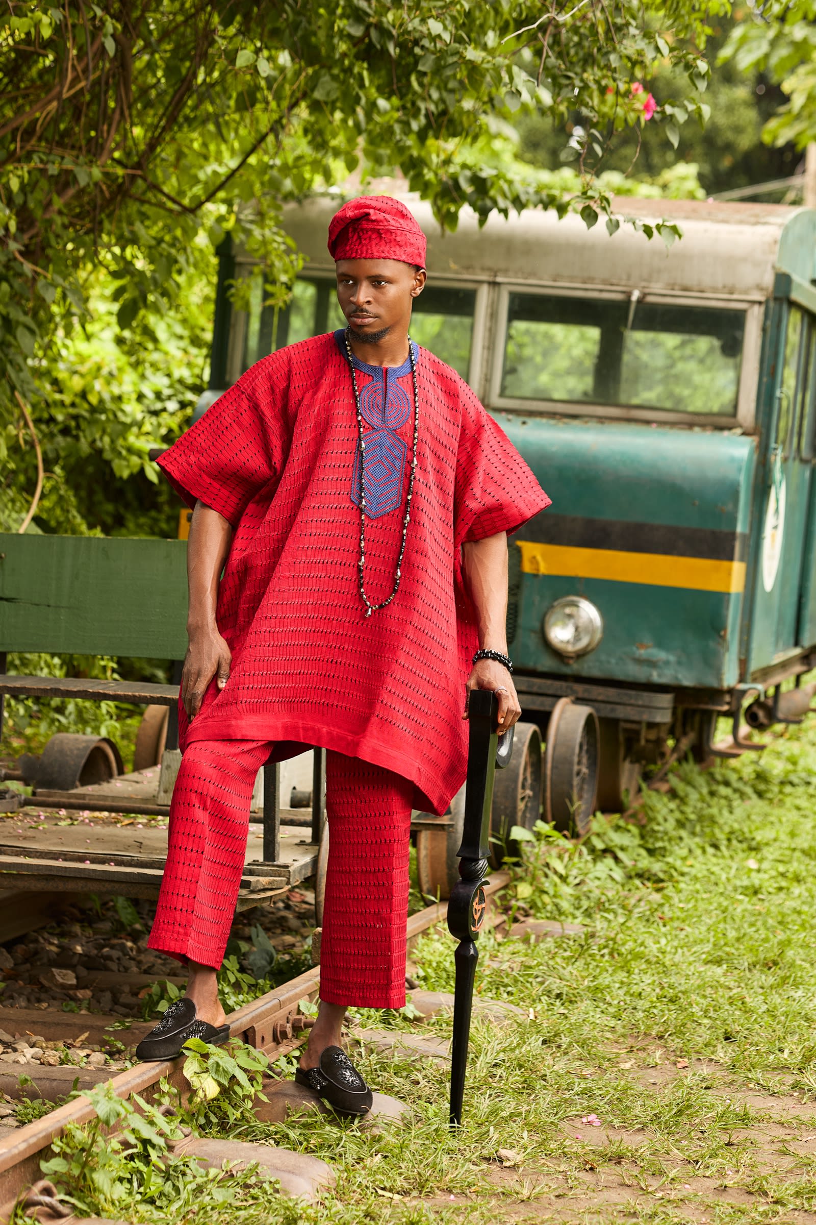 Red Aso-Oke Two-Piece