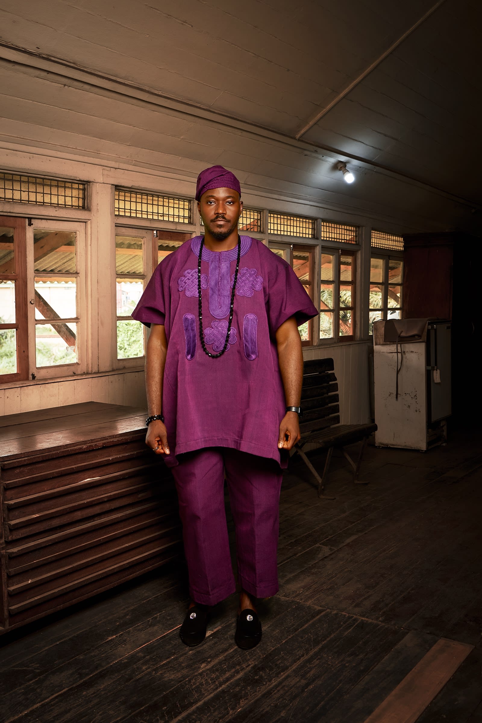 Purple Aso-Oke Two-Piece