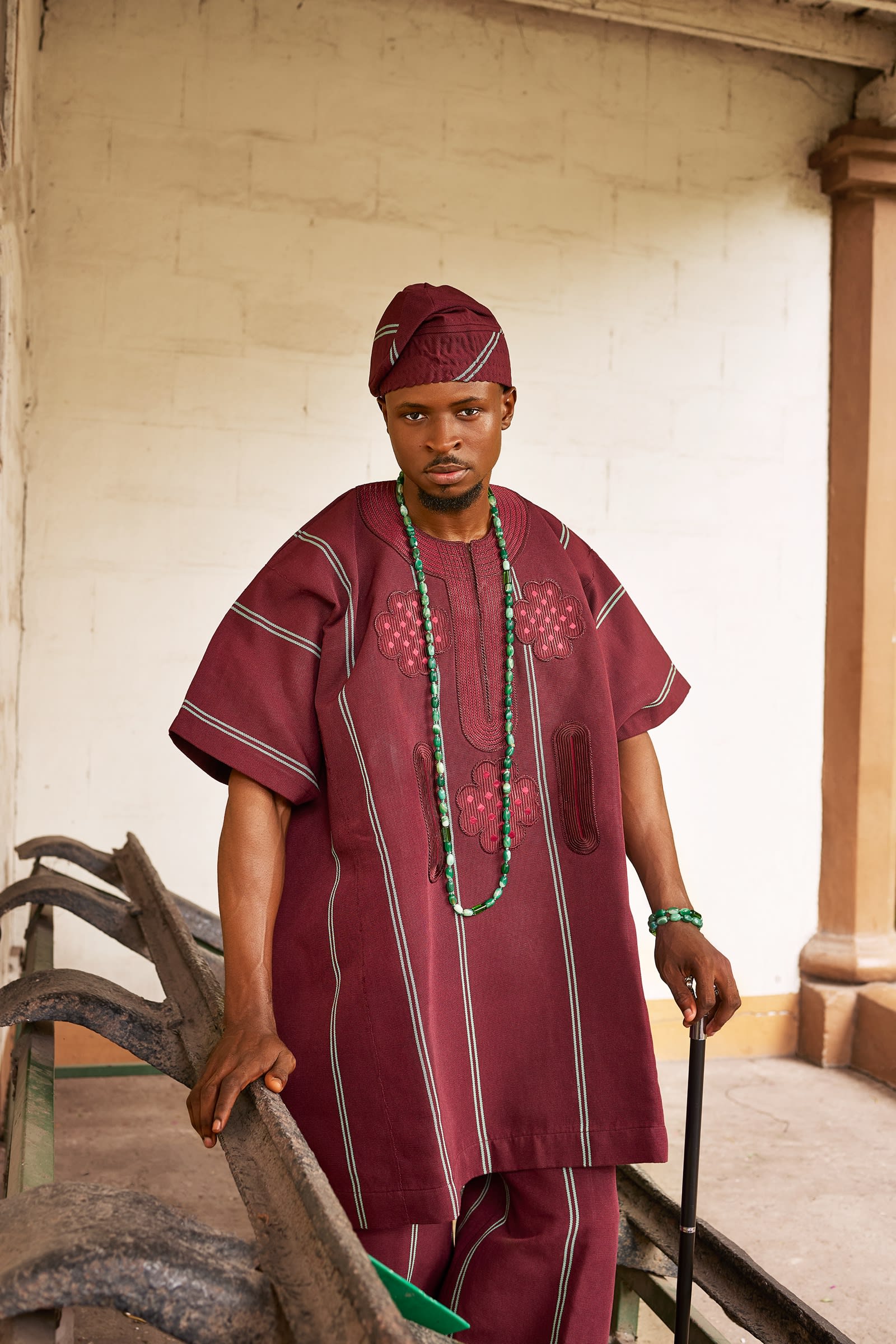 Burgundy Aso-Oke Two-Piece