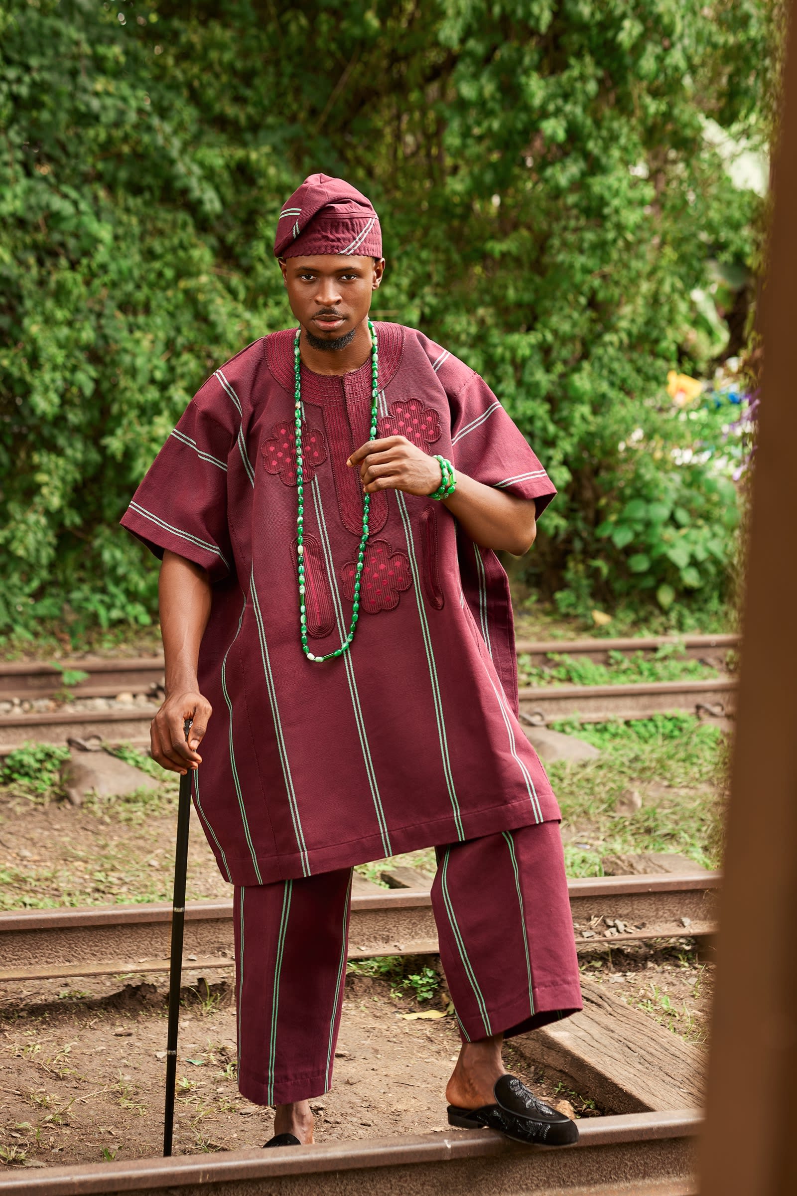 Burgundy Aso-Oke Two-Piece