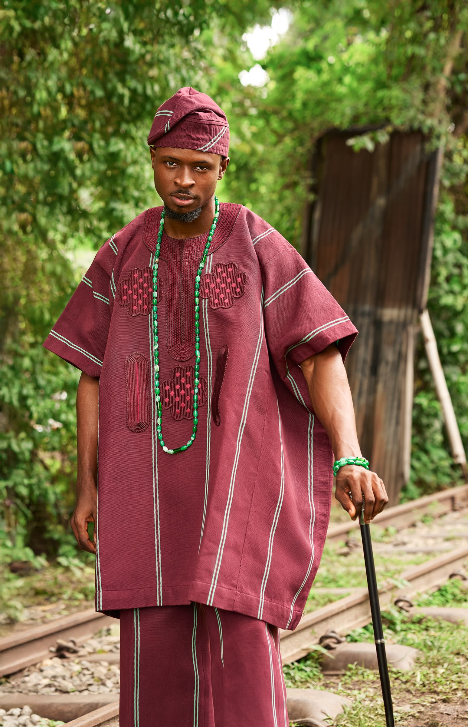 Burgundy Aso-Oke Two-Piece