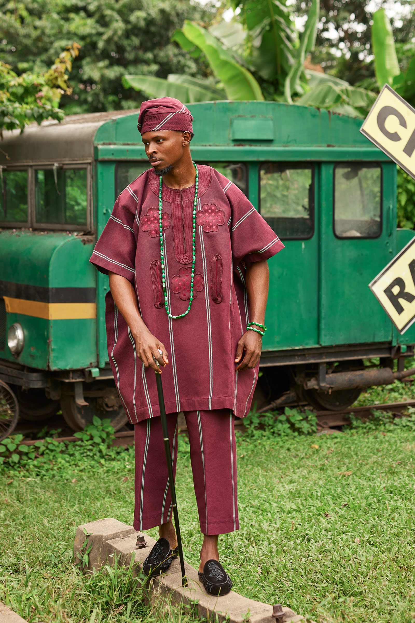 Burgundy Aso-Oke Two-Piece