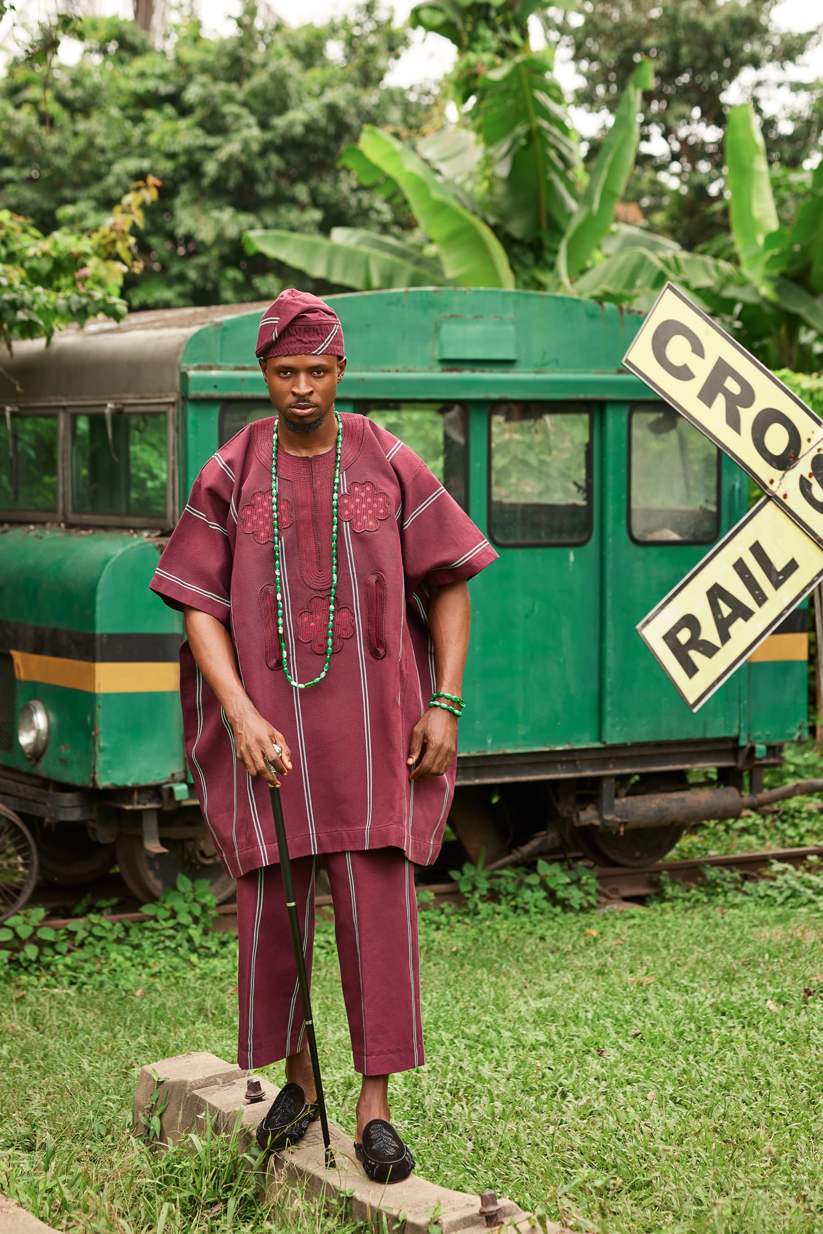 Burgundy Aso-Oke Two-Piece