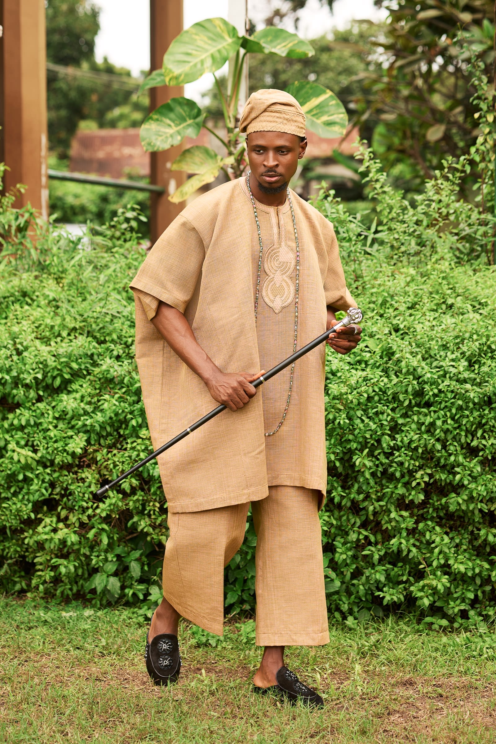 Camel Aso-Oke Two-Piece