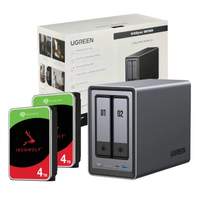 UGreen NASync DXP2800 2 Bay NAS with Seagate Ironwolf NAS 8TB SATA Hard Drive Bundle (2x 4TB)