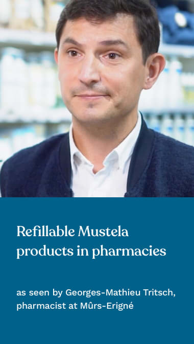 Refillable Mustela products in pharmacies, as seen by Georges-Mathieu Tritsch, pharmacist at Mûrs-Erigné