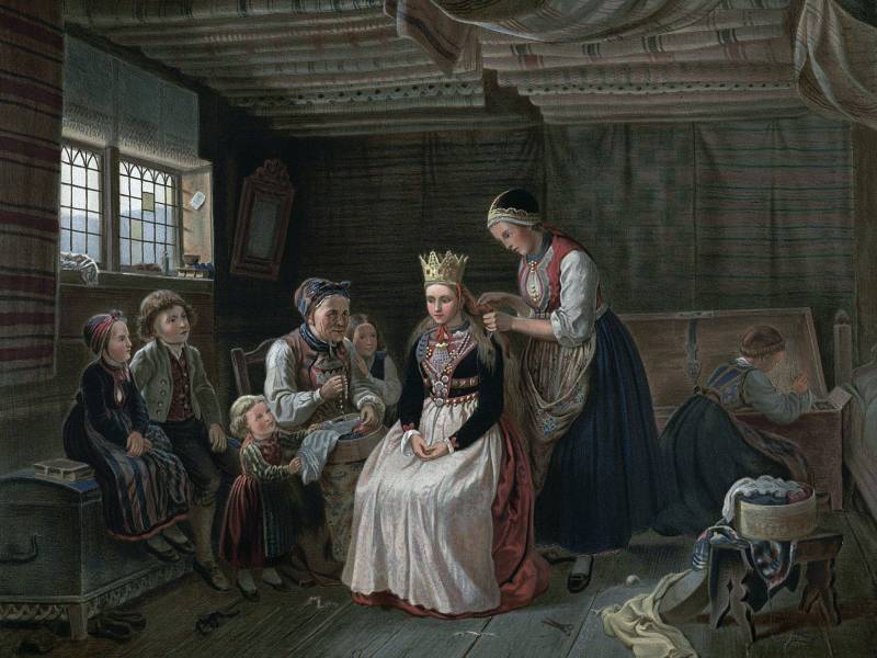 Norske_Folkelivsbilleder_13_-_Brudepyntning_paa_Staburet_(Adolph_Tidemand)