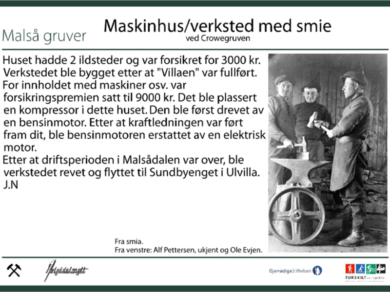 Maskinhus / Verksted med smie ved Crowegruven i Malså