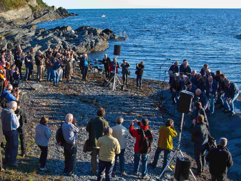 Folkesamling ved sjøen