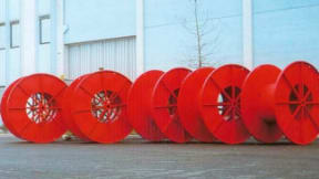 Fabricated or structural steel reels and steel reels with finned flanges for cables