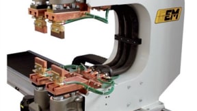 C welding machine with opposed electric cylinders