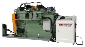 Centerless grinding machines with double grinding wheel system