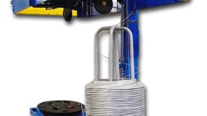 Live block wire coiler, vertical, for wire rewinding
