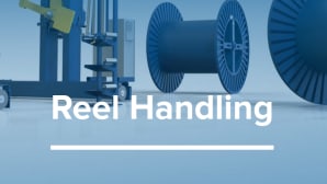 Reel handling for wire and cable production lines