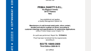 Small metal parts manufacturer Prima Zanetti: quality guaranteed ISO/TS 16949:2009