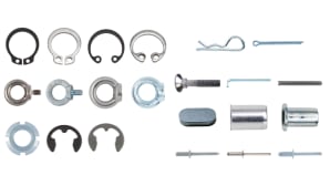 Seegers, self-locking nuts, threaded inserts, and small metal parts