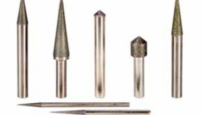 Angled electroplated pins for internal or jig grinding applications