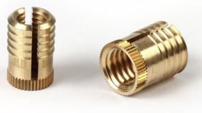 Press-in expansion threaded inserts for thermoplastic materials and resins