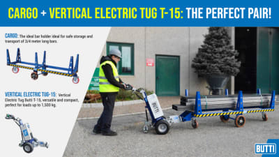 Cargo bar carts + vertical electric tug T-15: the perfect pair