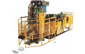 Automatic welding and bending line for the production of upper half-baskets pairs for dish-washing machines