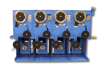 Rotating wire tension control system with traversing spool