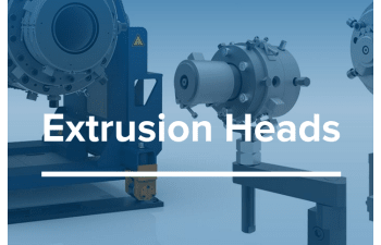 Extrusion heads for pipe and tube production lines