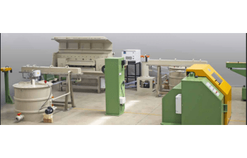 Electrolytic zinc coating line with rinsing tank and drying.