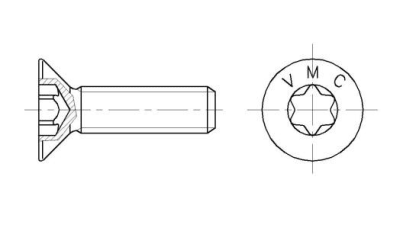 Tornillos de cabeza avellanada plana con hueco hexalobular