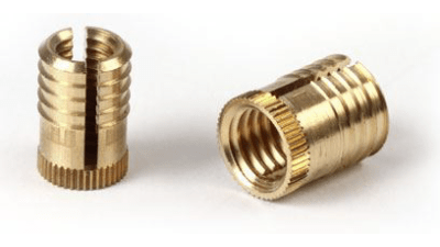 Press-in expansion threaded inserts for thermoplastic materials and resins