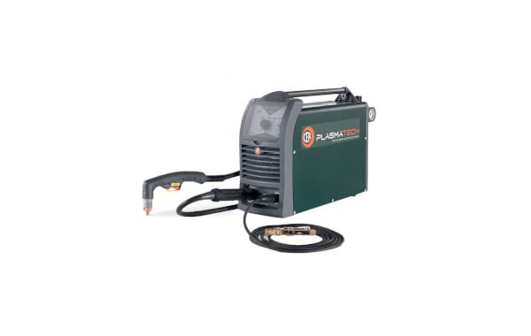 PLASMATECH plasma cutter machine with a connected plasma torch and coiled cables on a white background