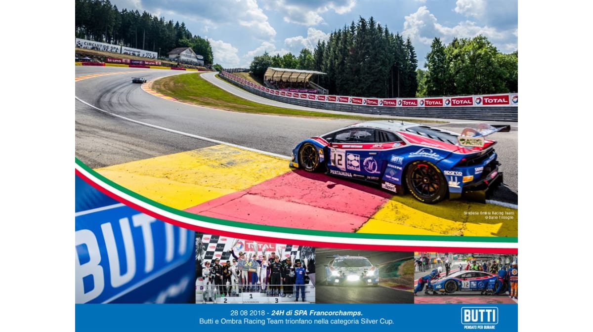 Butti, sponsor di Ombra Racing Team, festeggia la vittoria a Spa-Francorchamps