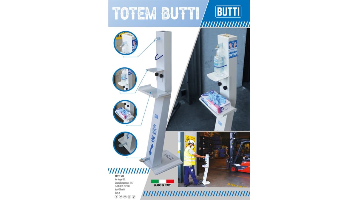 Butti a supporto della ripartenza: nuovo totem a pedale per gel igienizzante