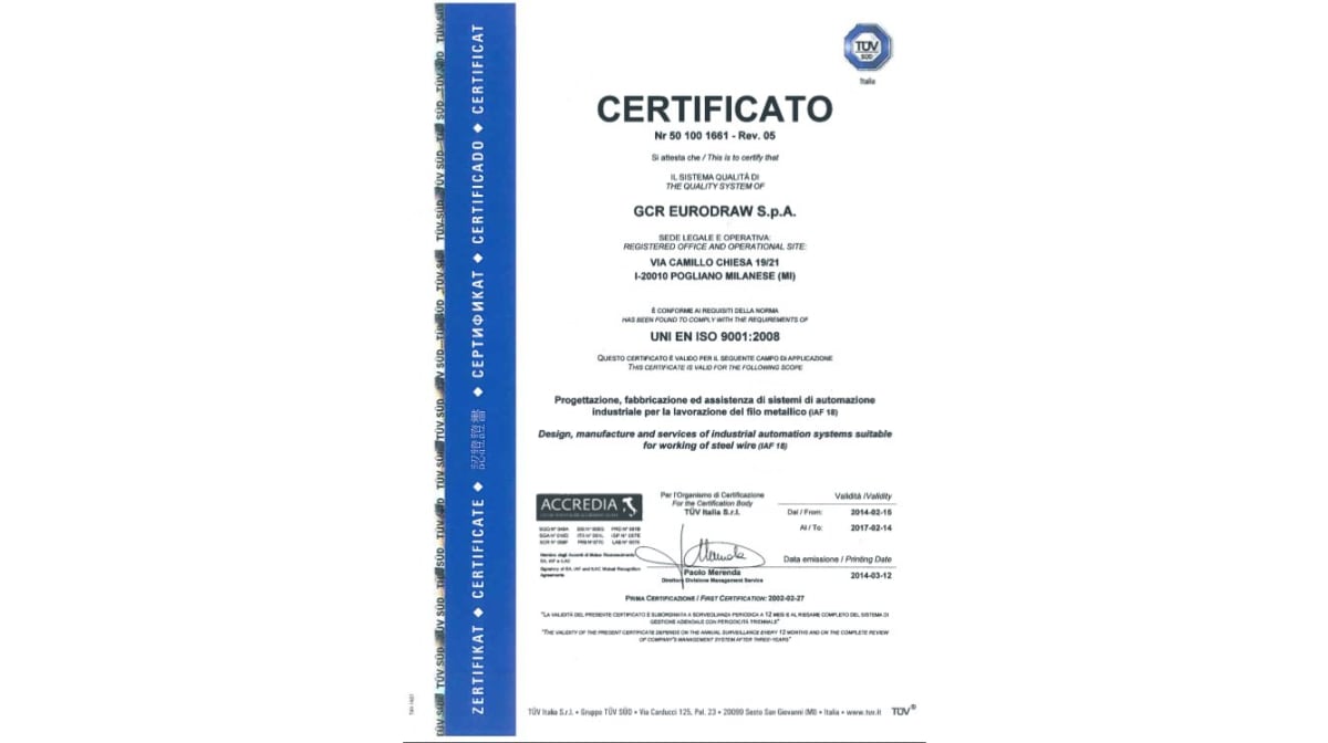 GCR Eurodraw - TÜV ISO 9001 successfully renewed