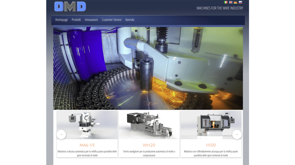 Macchine per molle in quattro lingue: online il nuovo sito O.M.D. S.p.A.