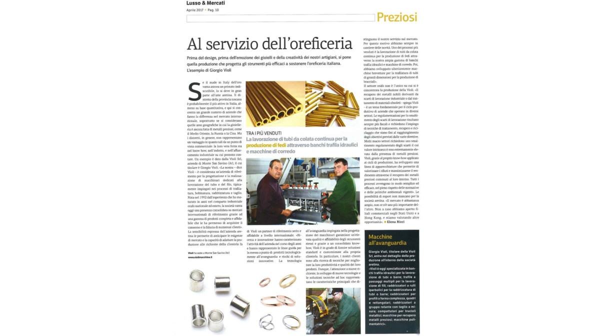Violi srl appare sulla rivista Lusso & Mercati