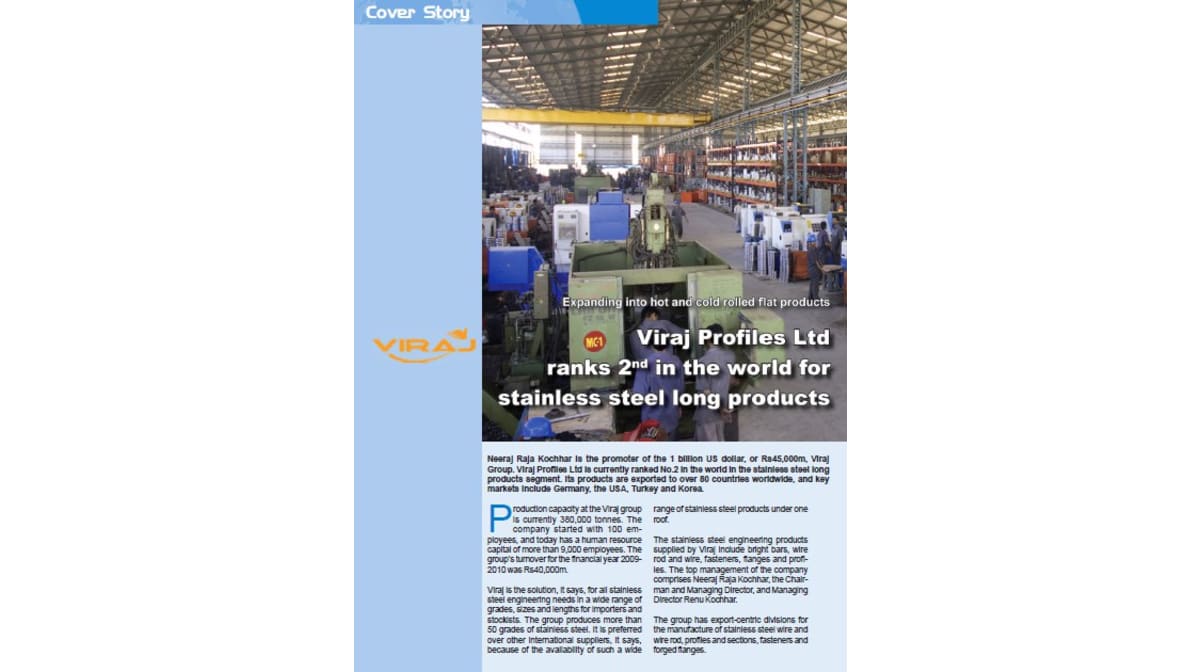 Viraj ranks 2nd in the world for stainless steel long products