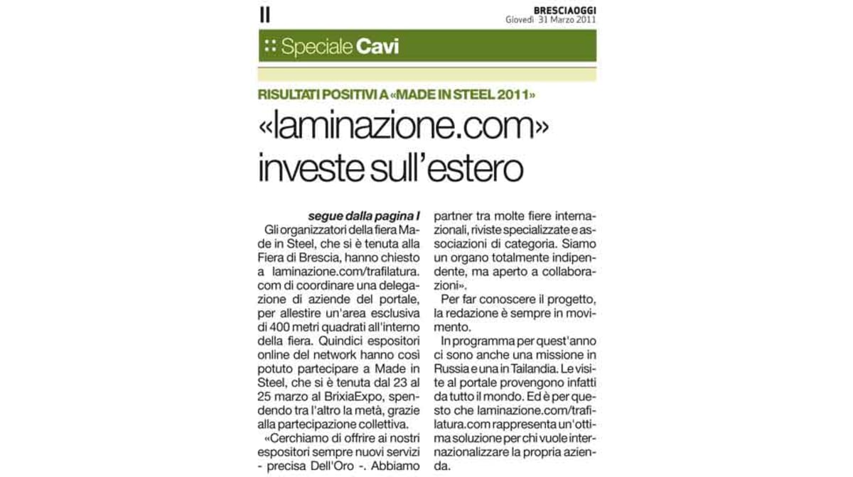 Dicono di noi: laminazione.com / trafilatura.com / tubexpo.net /expofastener.com
